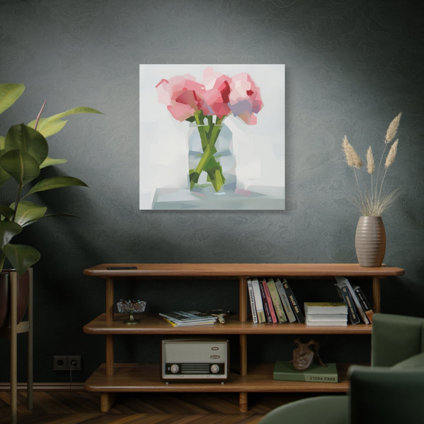 Pink Peonies Vase Canvas Art — Stretched Matte Wall Decor