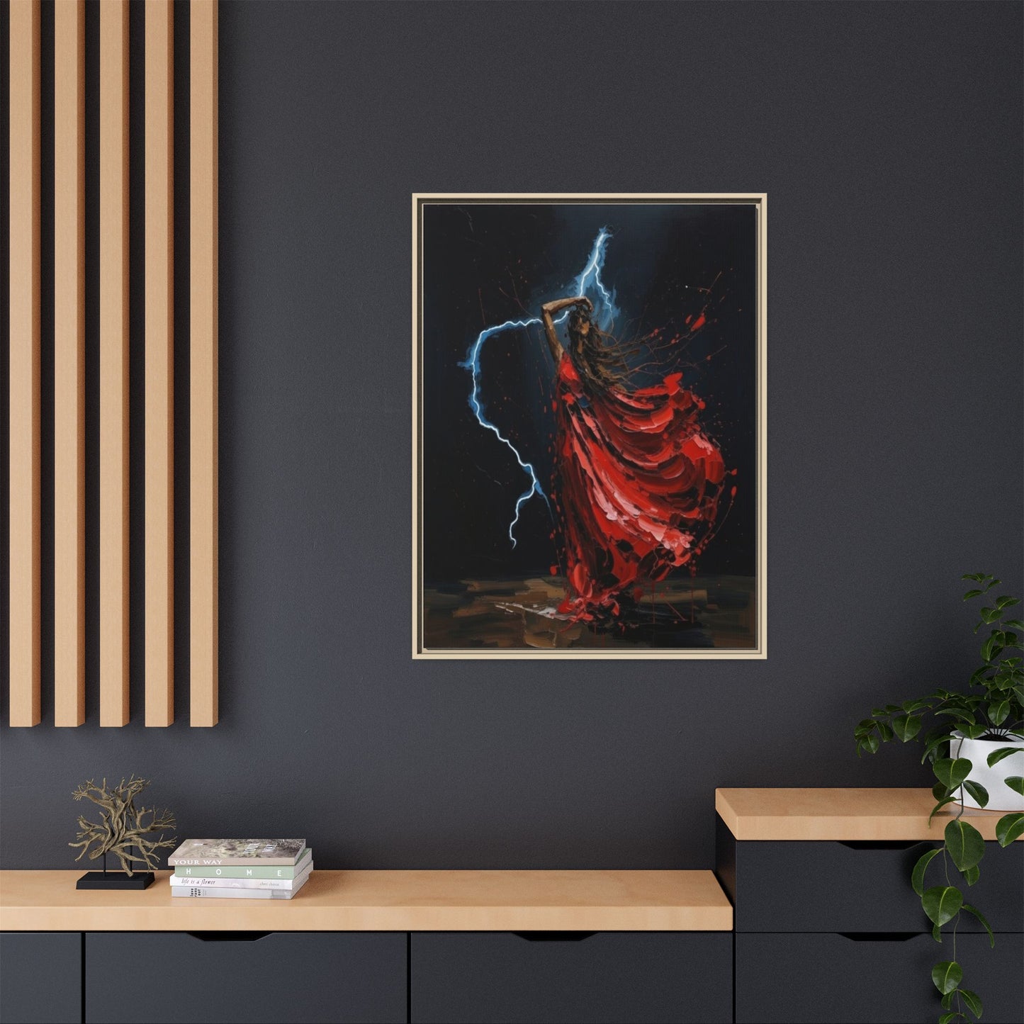Framed Matte Canvas Print — Red Dancer Lightning Art
