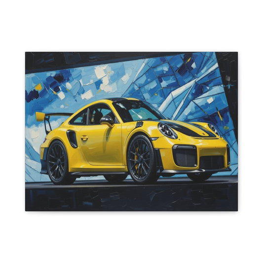 Yellow Porsche Sports Car Canvas Print — Modern Automotive Wall Art