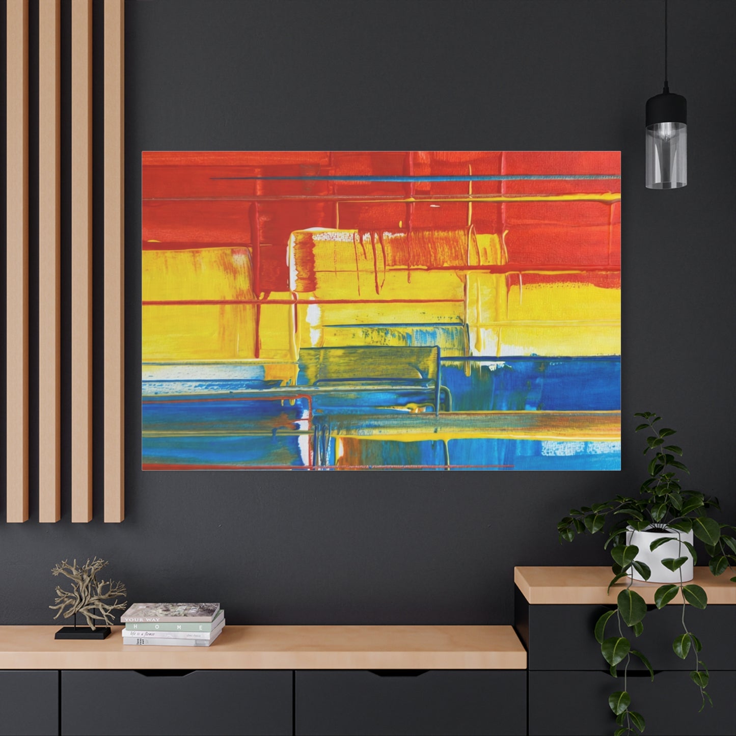 Abstract Color Block Canvas Print — Vibrant Red, Yellow & Blue Stretched Wall Art