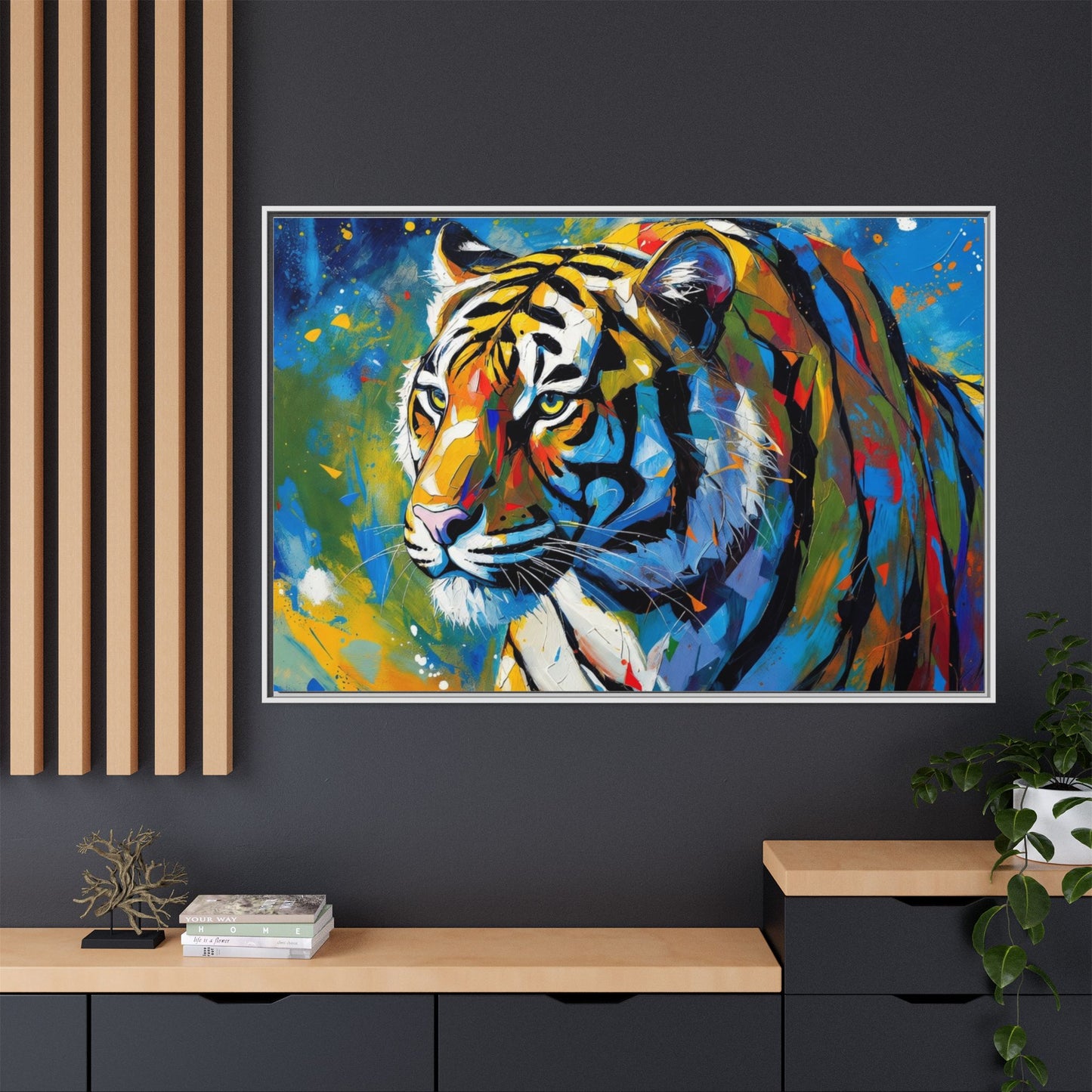 Colorful Tiger Matte Canvas Framed Art — Vibrant Wildlife Wall Decor