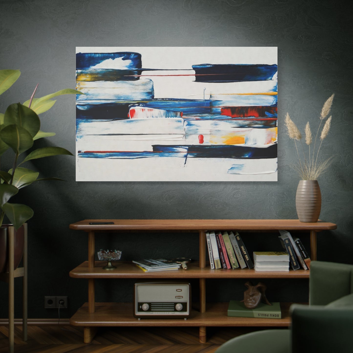 Abstract Blue Brushstroke Canvas Wall Art — Modern Stretched Matte Canvas