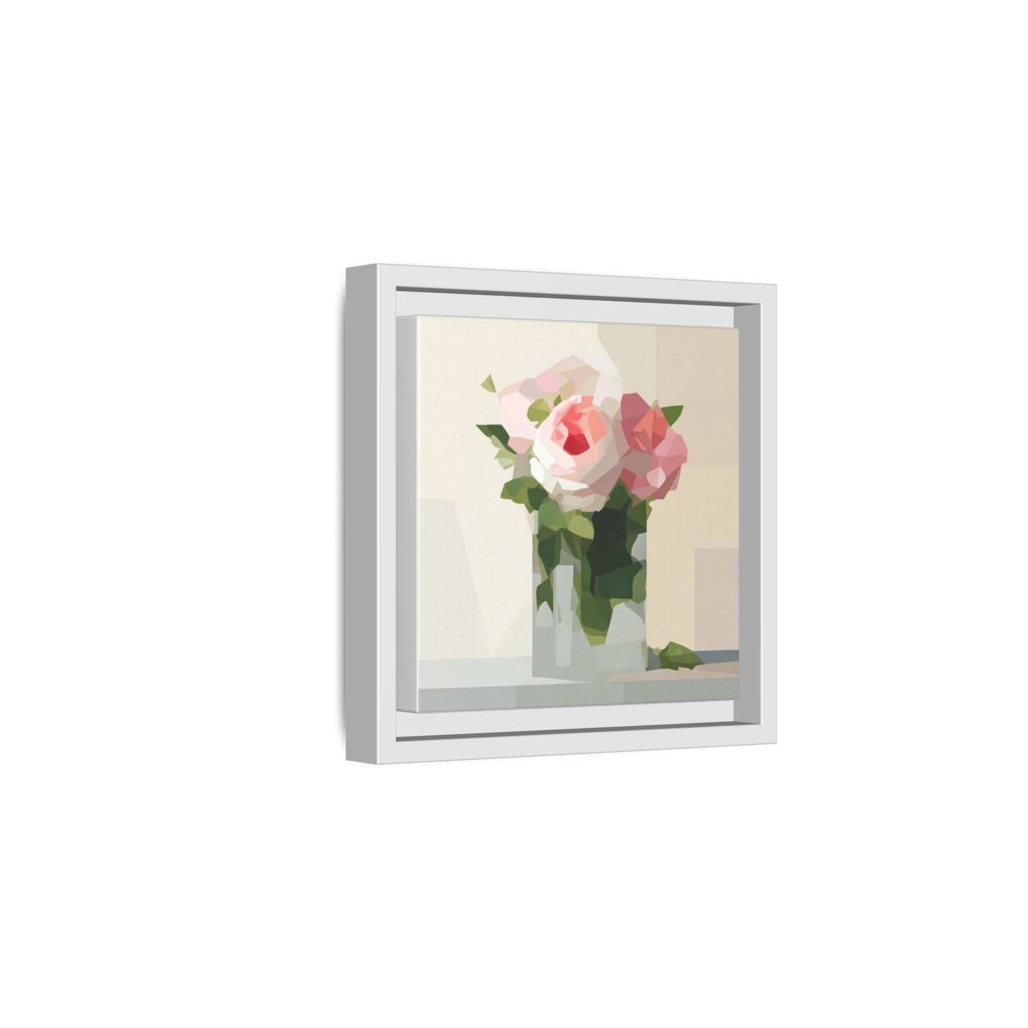 Framed Floral Canvas Print — Geometric Pink Rose Wall Art