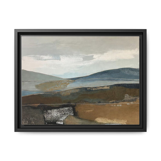 Framed Matte Canvas Landscape Art - Serene Abstract Hills in Blue & Earth Tones