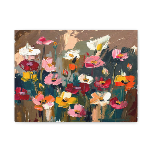 Abstract Floral Canvas Wall Art — Colorful Poppies Matte Stretched Print