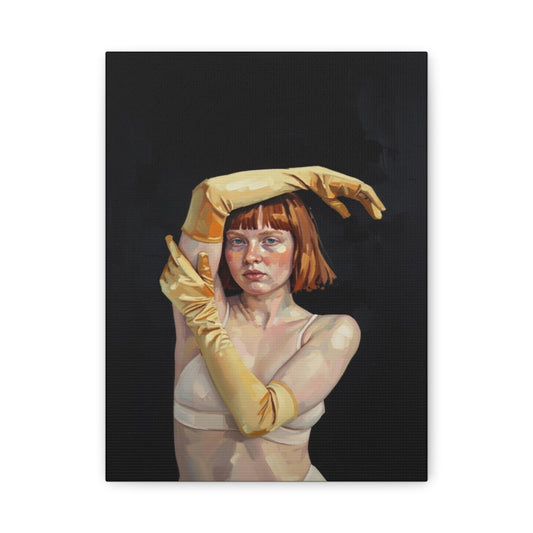 Contemporary Portrait Canvas — Redhead in Yellow Gloves Matte Stretched Art
