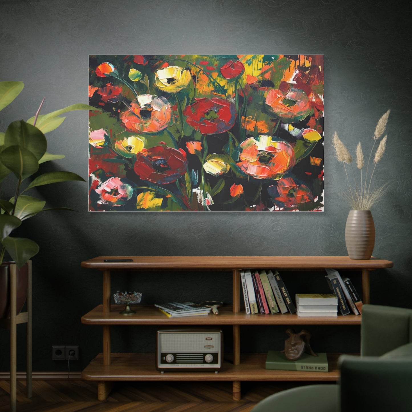 Bold Floral Abstract Canvas Print — Colorful Poppy Wall Art, Matte Stretched 1.25"