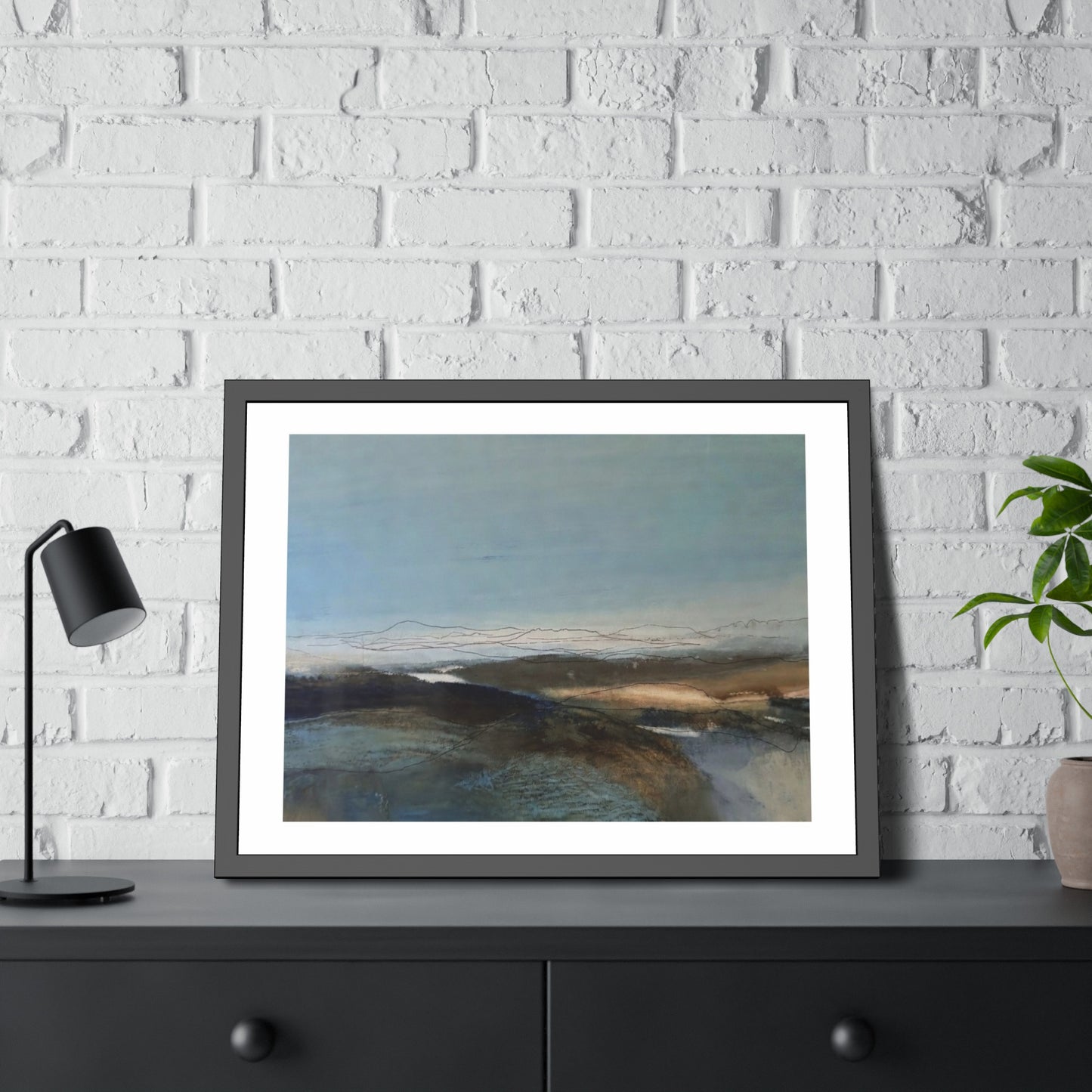 Framed Landscape Poster — Serene Blue Abstract Wall Art