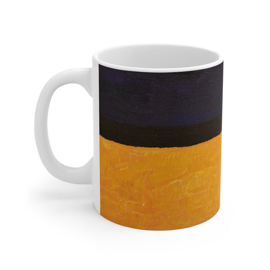 Abstract Sunset Stripe Mug — Minimalist Orange & Navy Ceramic Coffee Cup