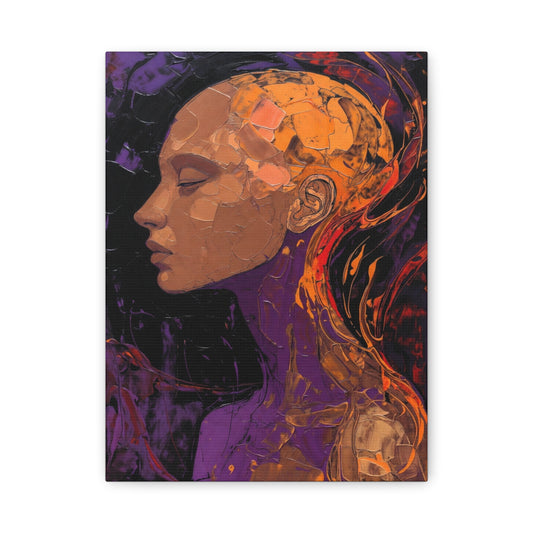 Abstract Portrait Canvas - Meditative Female Profile in Purple & Orange