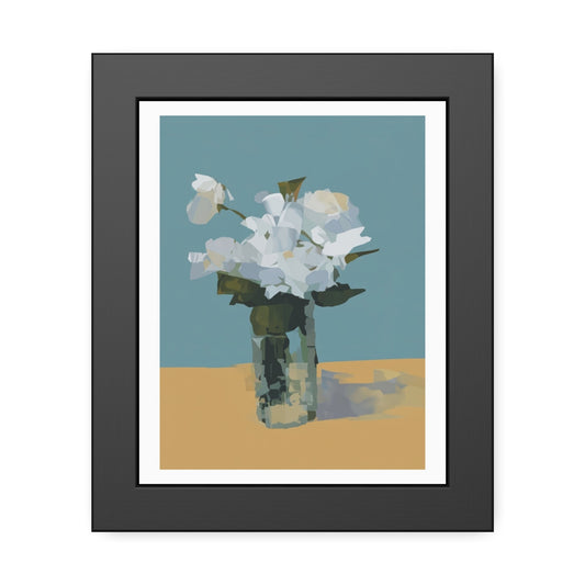 Framed Floral Poster - Modern White Blossoms in Vase Wall Art