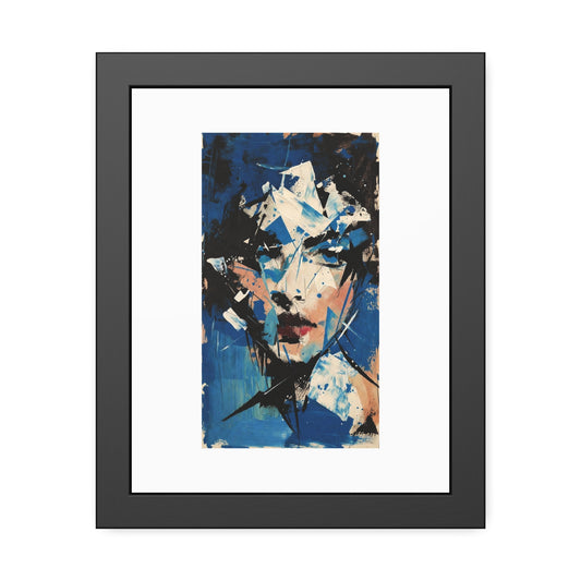 Abstract Blue Portrait Framed Paper Poster — Modern Expressionist Wall Art