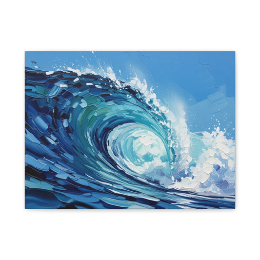 Ocean Wave Matte Canvas Wall Art — Blue Surf Wave Painting, Stretched 1.25"