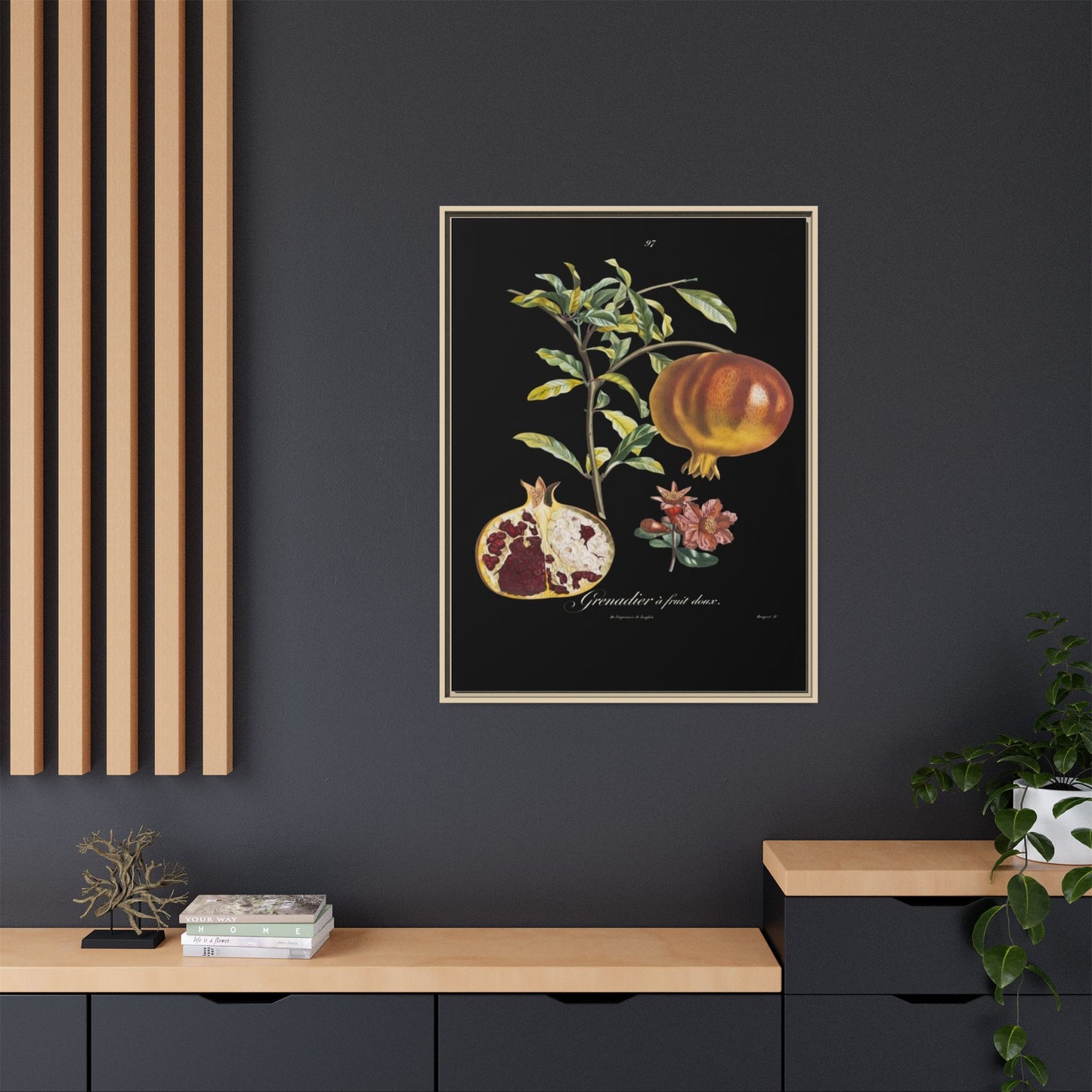 Pomegranate Botanical Framed Canvas Print — Vintage Fruit Wall Art