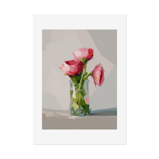 Floral Still Life Poster — Pink Roses in Vase Rolled Art Print