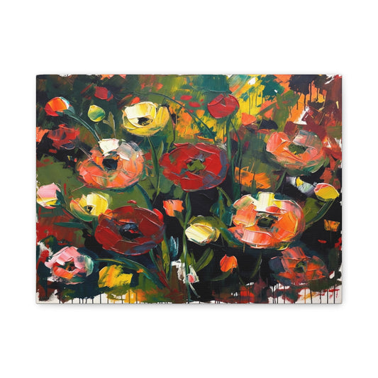 Bold Floral Abstract Canvas Print — Colorful Poppy Wall Art, Matte Stretched 1.25"