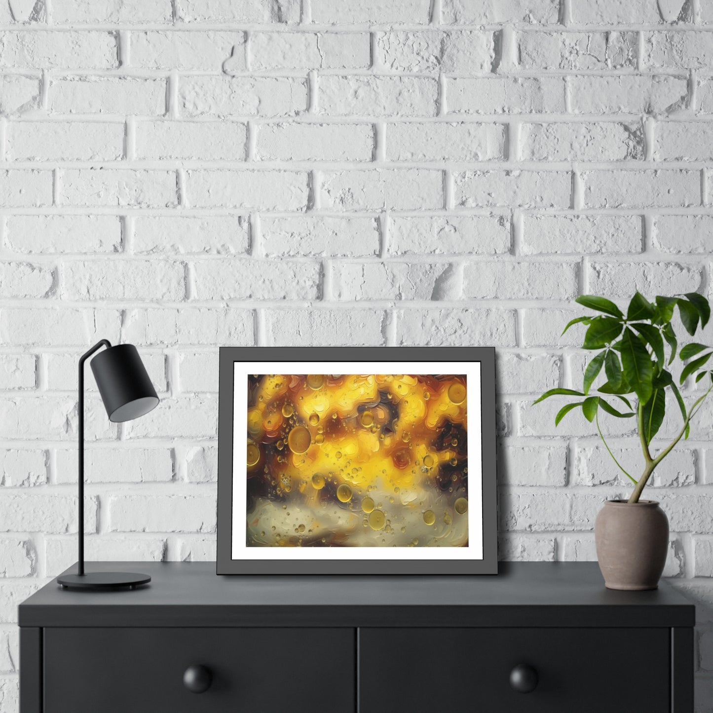 Framed Poster - Abstract Golden Bokeh Rain Wall Art (Framed Paper Poster)