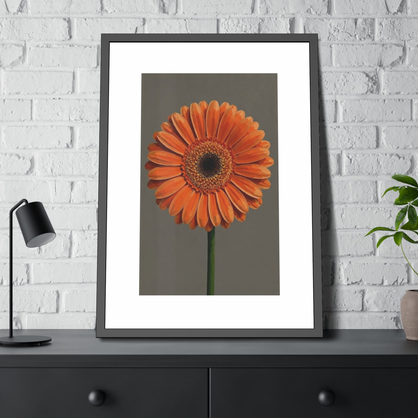 Orange Gerbera Framed Poster — Floral Wall Art Print