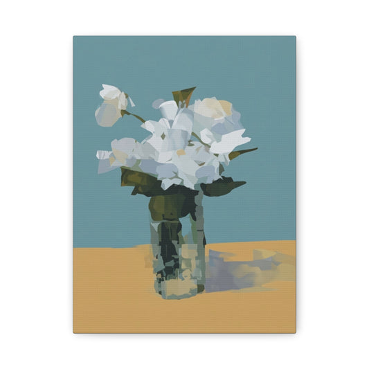 Abstract White Roses Canvas Art - Floral Vase Wall Decor