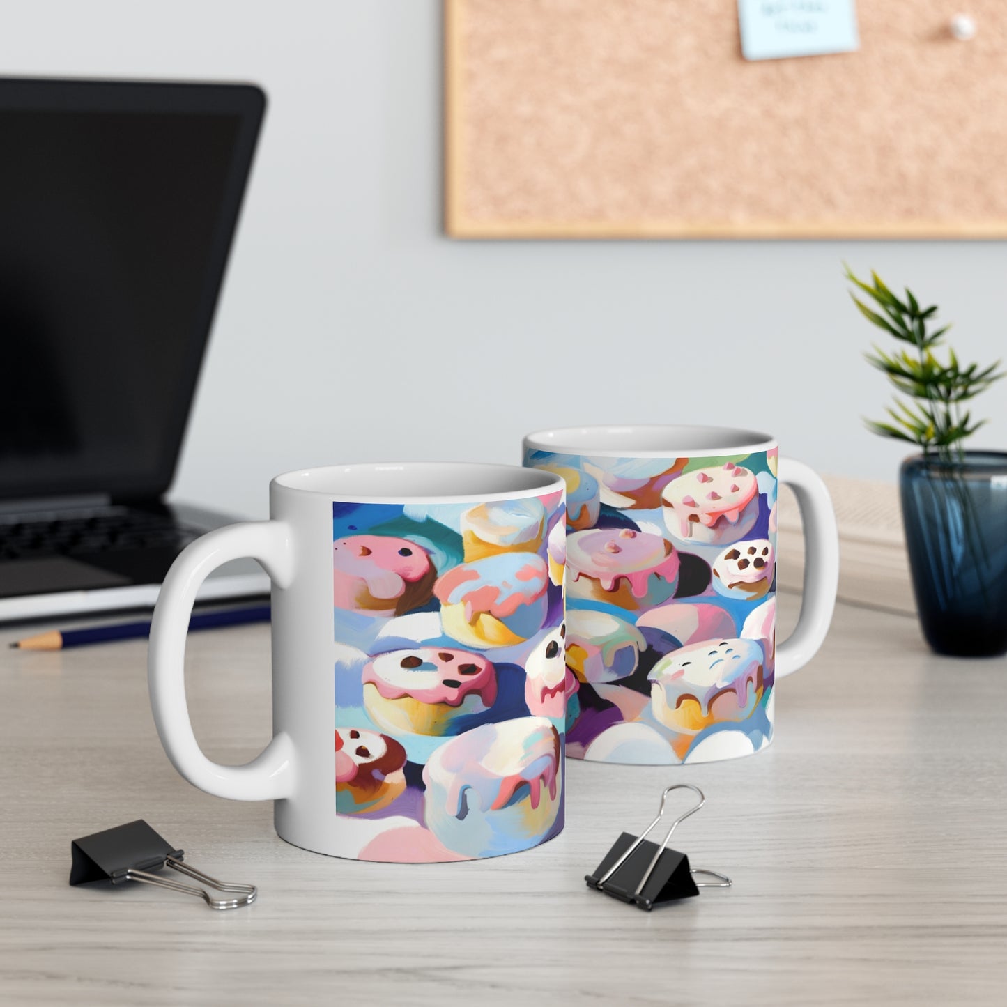 Donut Delight Ceramic Mug — Colorful Iced Donuts Pattern 11oz