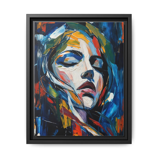 Abstract Colorful Woman Portrait — Framed Matte Canvas Wall Art