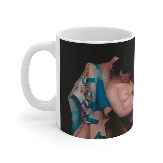 Nude Reading Art Mug — Vintage Boudoir Ceramic Coffee Cup