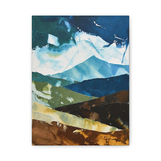 Abstract Mountain Landscape Matte Canvas Wall Art — Blue & Earth Tone Stretched Canvas