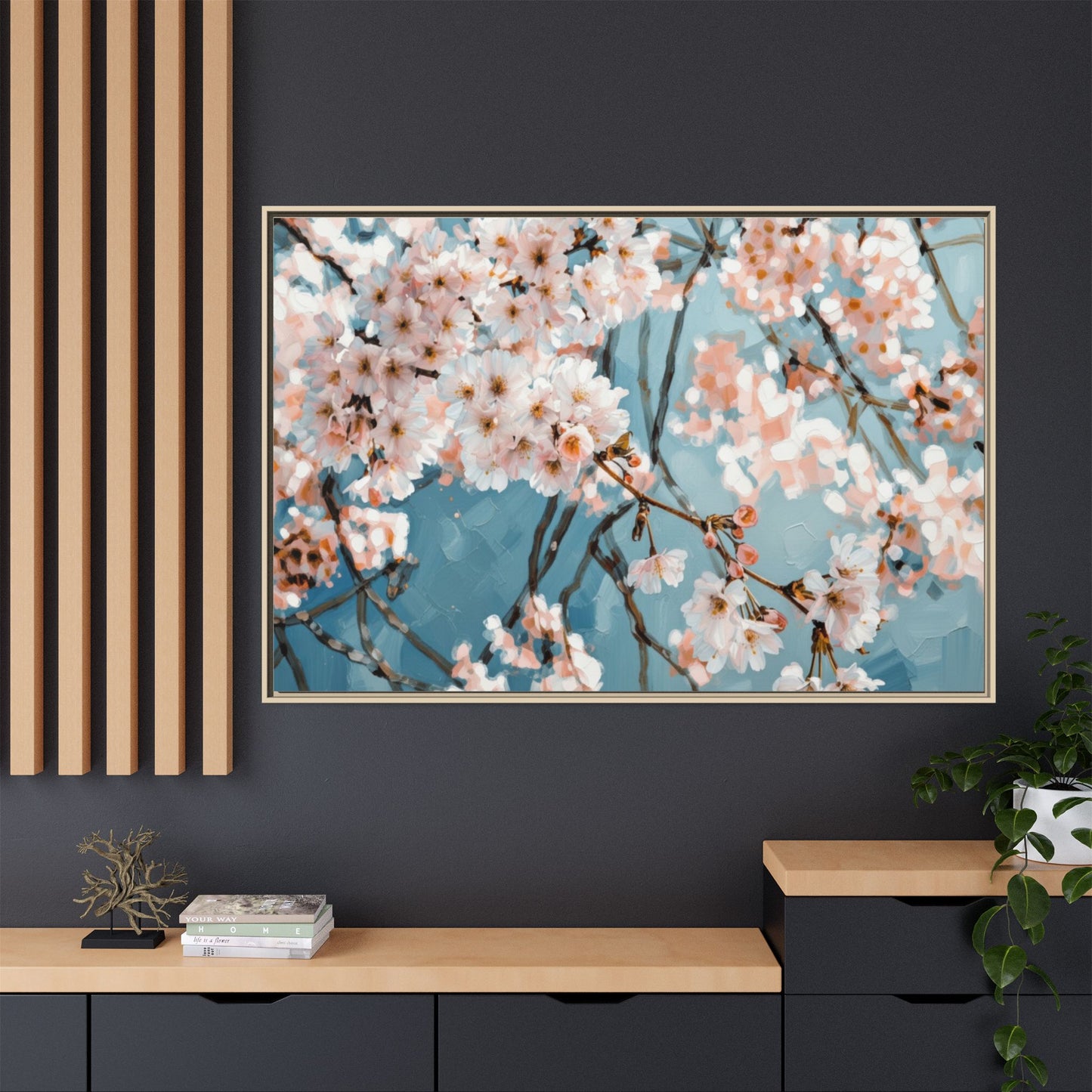 Framed Cherry Blossom Matte Canvas Print — Soft Pink Floral Wall Art