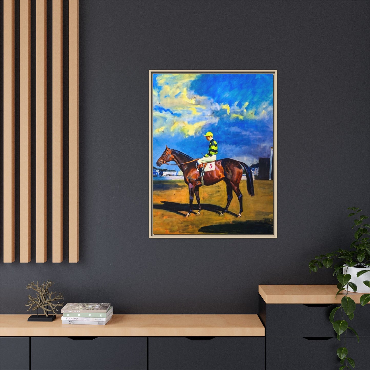 Framed Matte Canvas — Jockey on Racehorse Vintage Equestrian Wall Art