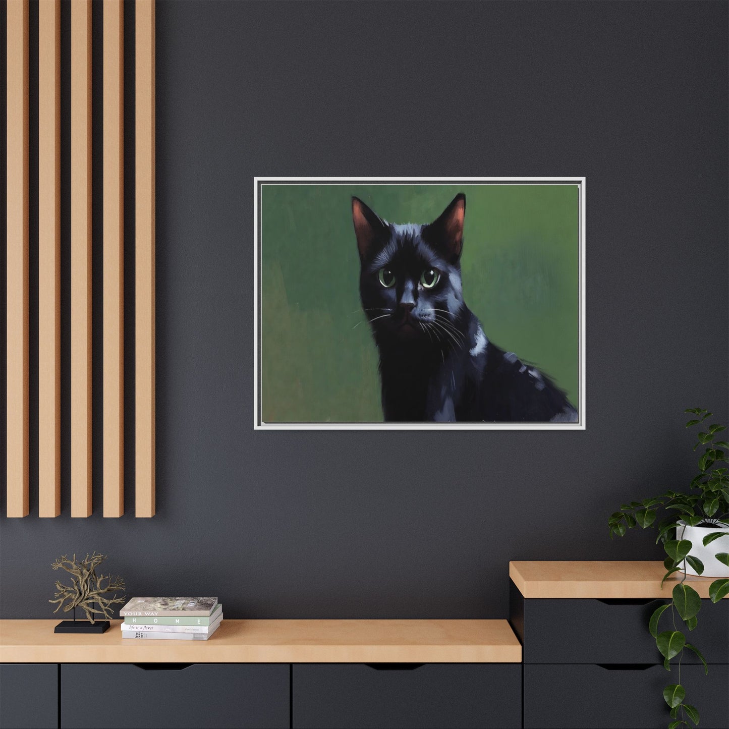 Framed Black Cat Portrait Canvas — Matte Multi-Color Wall Art