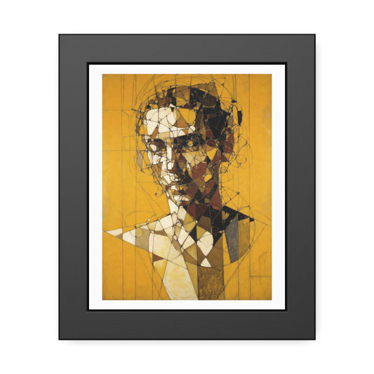 Framed Poster — Abstract Geometric Portrait on Mustard Yellow