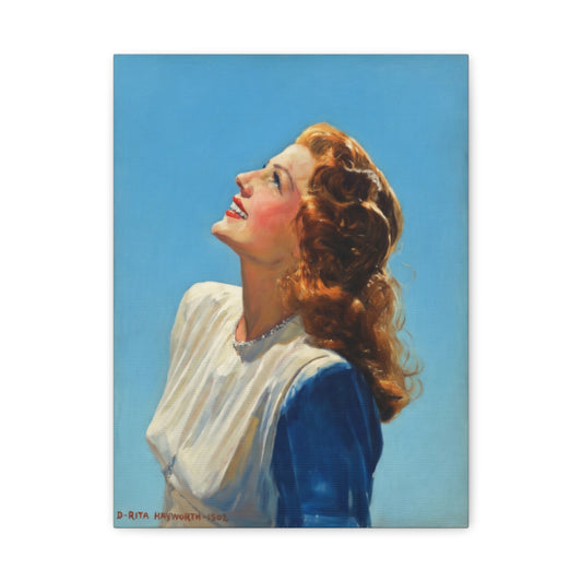 Vintage Rita Hayworth Portrait Matte Canvas Print — Woman Looking Up Wall Art