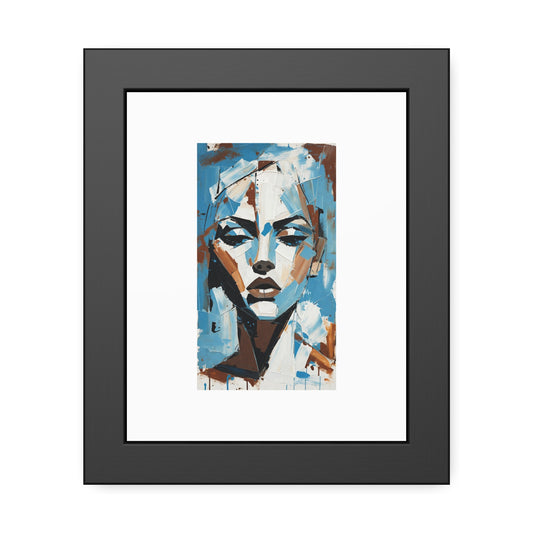 Framed Art Print - Abstract Blue Portrait Poster (Modern Wall Decor)