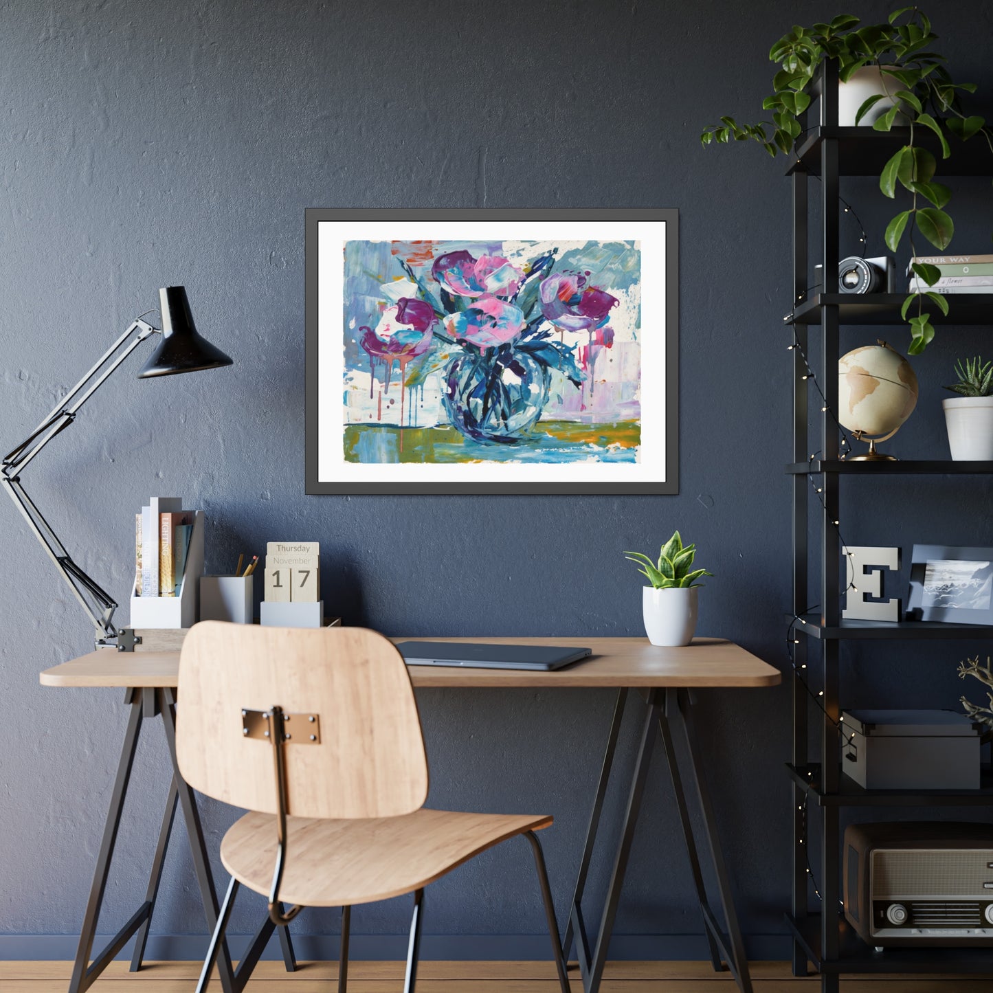 Framed Floral Art Print — Colorful Abstract Vase Poster