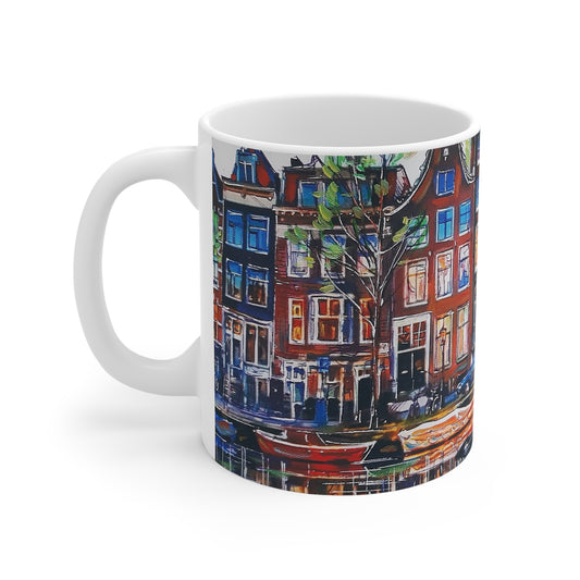 Amsterdam Canal Houses Coffee Mug – Colorful Cityscape 11oz Ceramic Mug