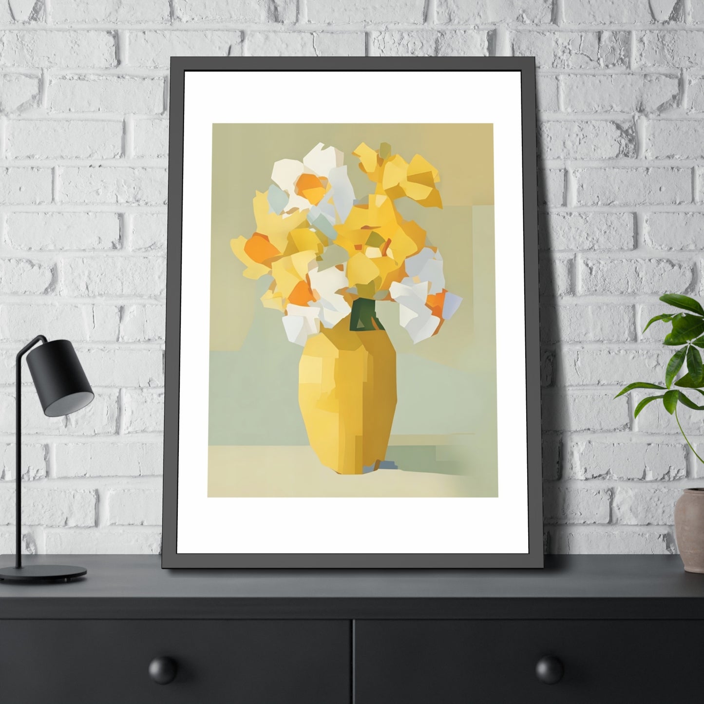 Framed Poster — Yellow Floral Vase Wall Art (Modern Abstract Bouquet)