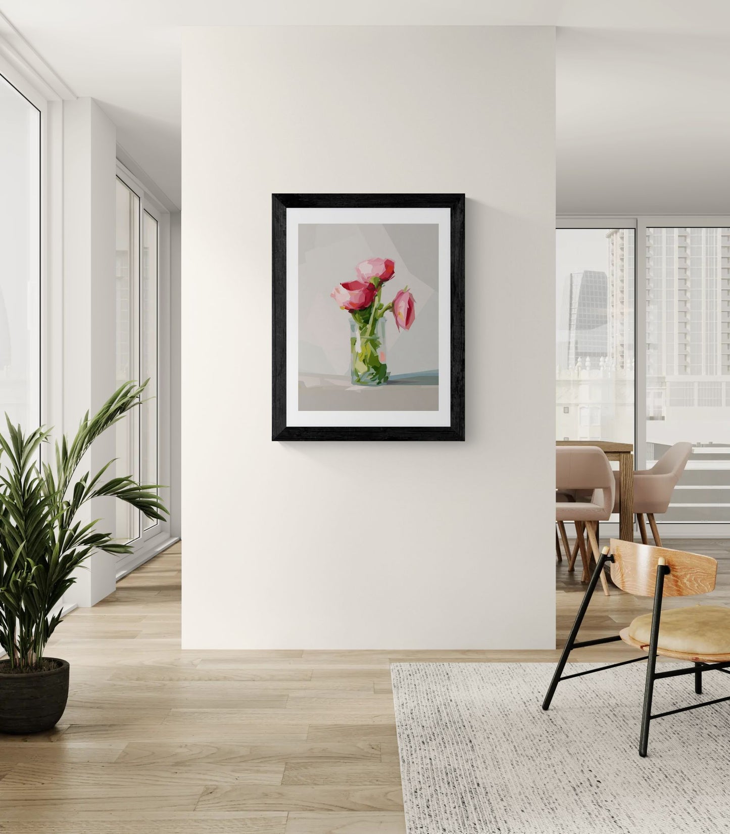 Floral Still Life Poster — Pink Roses in Vase Rolled Art Print