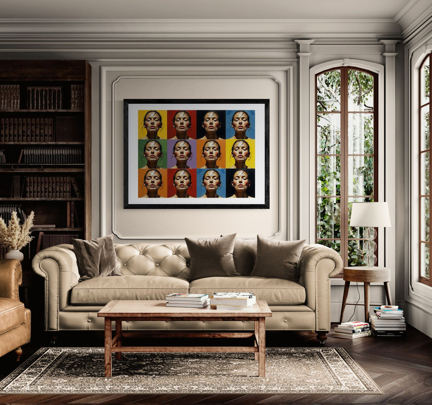 Rolled Poster — Pop Art Portrait Wall Print (Color Grid, 12-Panel)