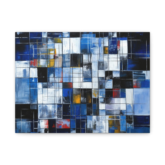 Abstract Blue Grid Matte Stretched Canvas Wall Art (1.25")
