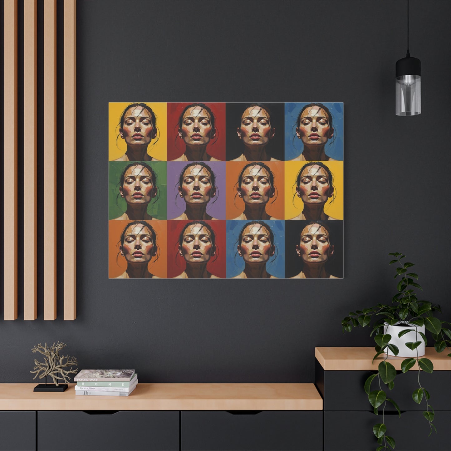 Pop Art Portrait Canvas - Color Grid Stretched Matte Wall Art