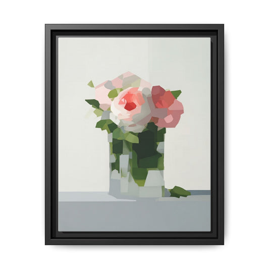 Framed Floral Canvas Print — Modern Pink Roses Still Life