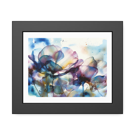 Abstract Blue Floral Framed Poster — Watercolor Flower Art Print