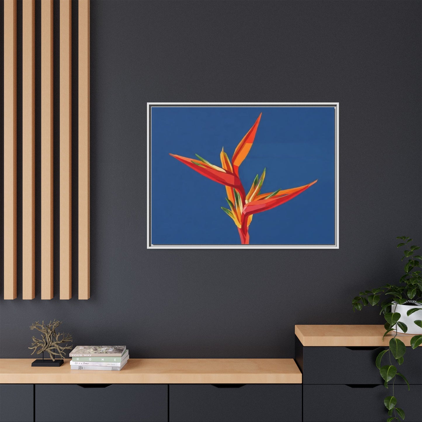 Framed Matte Canvas – Tropical Bird of Paradise Floral Wall Art