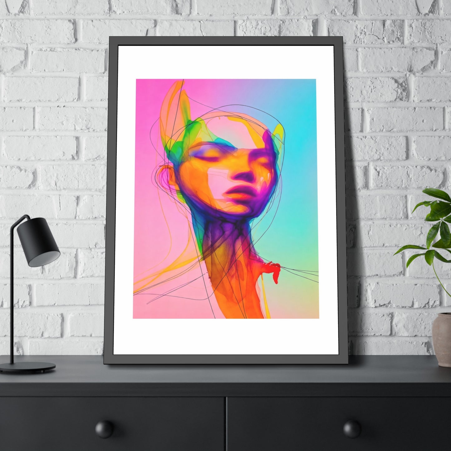 Framed Poster — Vibrant Neon Abstract Portrait Art Print