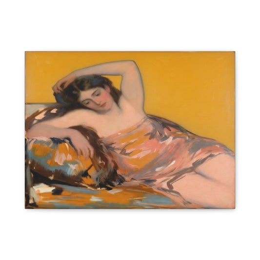 Reclining Woman Matte Canvas Print — Vintage Figurative Art for Living Room Decor