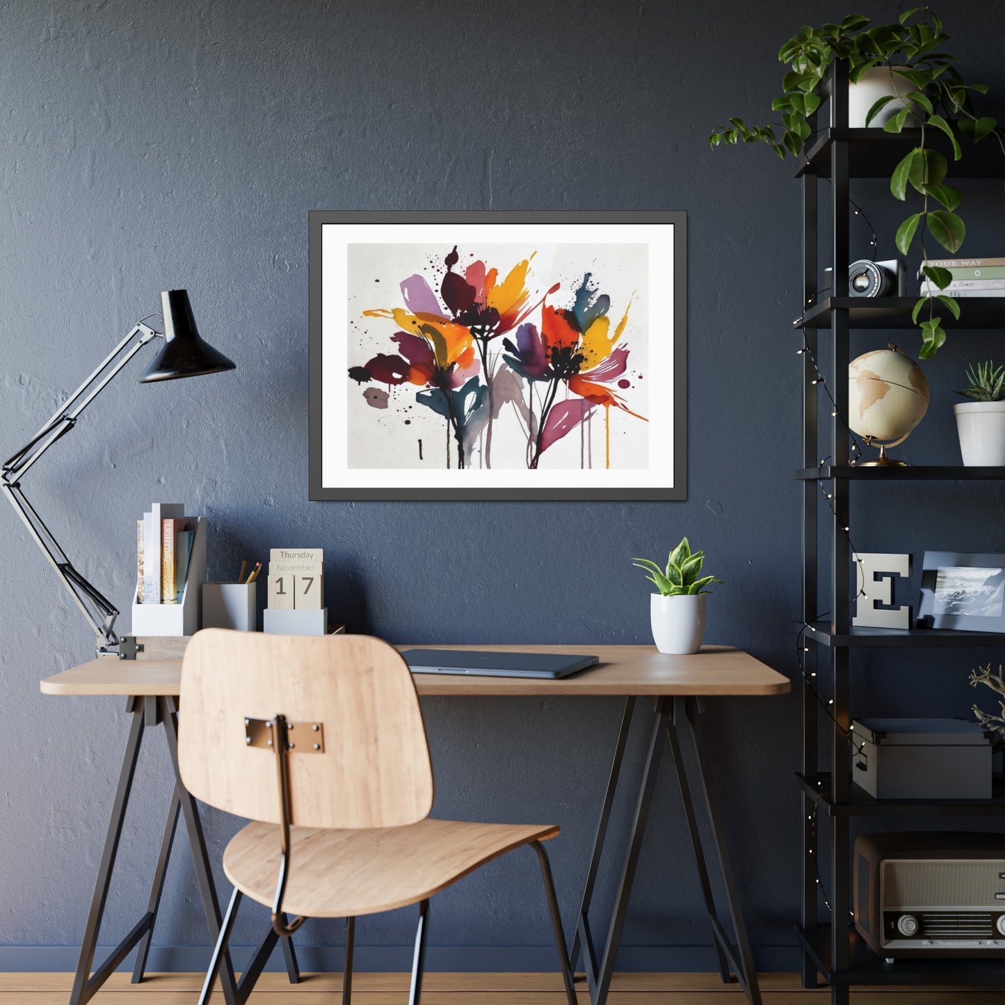 Abstract Watercolor Floral Framed Poster — Colorful Bloom Wall Art