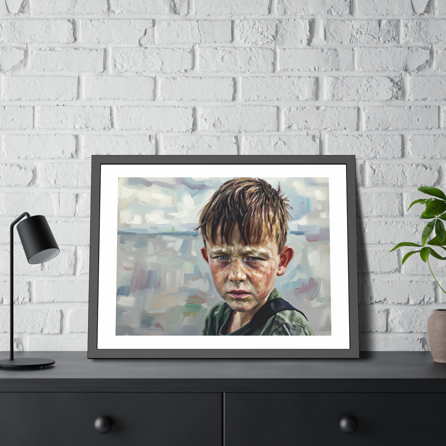 Framed Poster — Weathered Boy Portrait Art Print