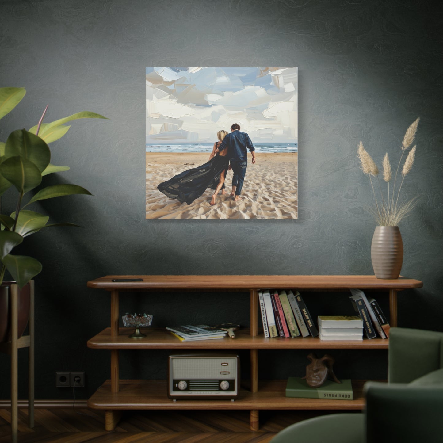 Beach Couple Canvas Print — Romantic Seaside Wall Art, Matte Stretched 1.25"