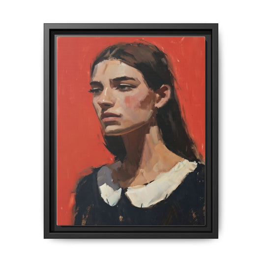 Framed Matte Canvas Portrait Print — Moody Red Figurative Art