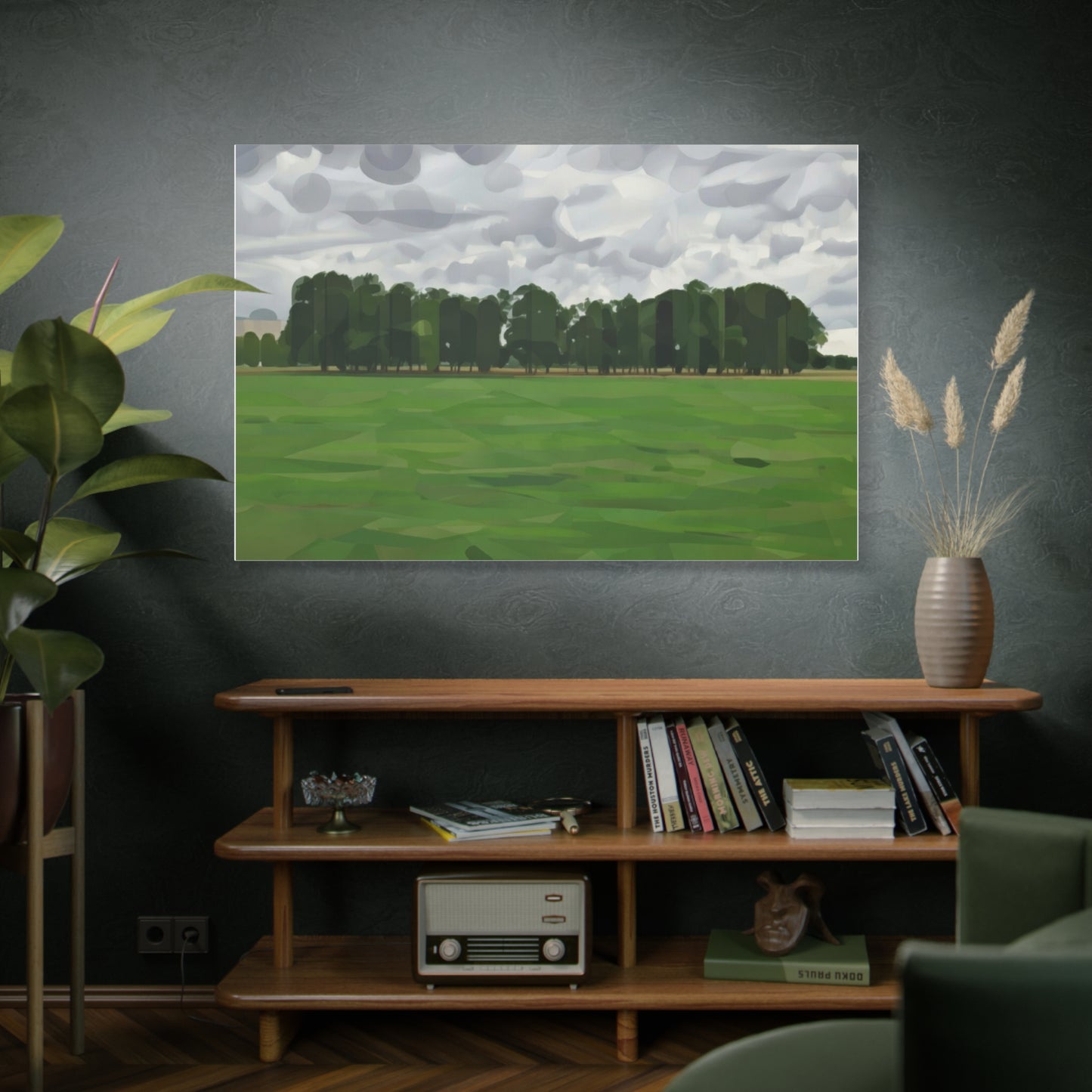 Green Field Landscape Canvas Print — Tranquil Park Scene Matte Stretched Canvas